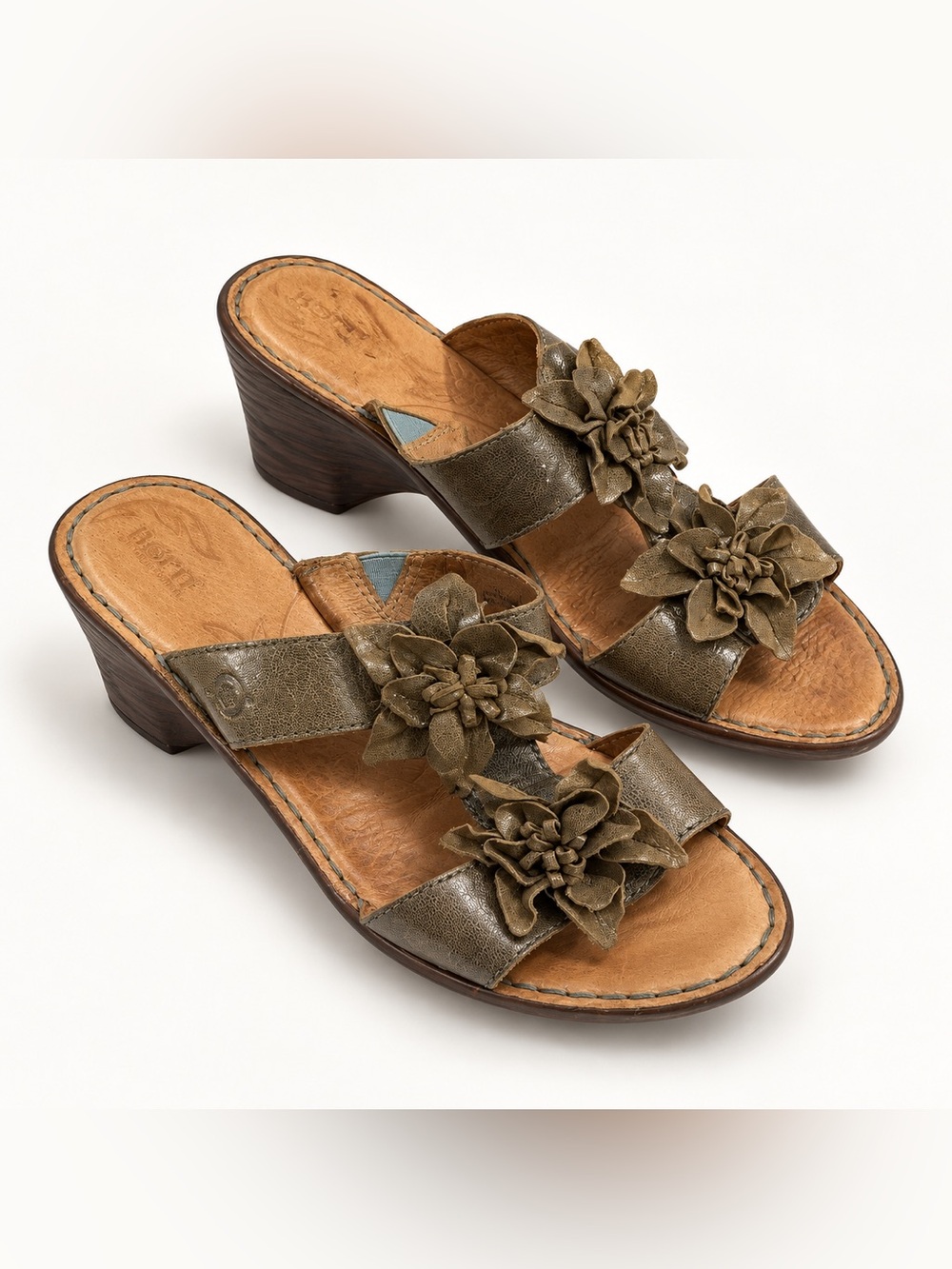 Born Zunia olive Leather Floral plataform sandals 11 upper leather